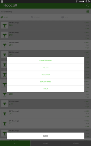 Choose action in the Moocall app